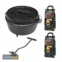 Camp Chef Deluxe Dutch Oven DO-12 + TOM COCO Grill-Kokoskohlebriketts 2er-Pack