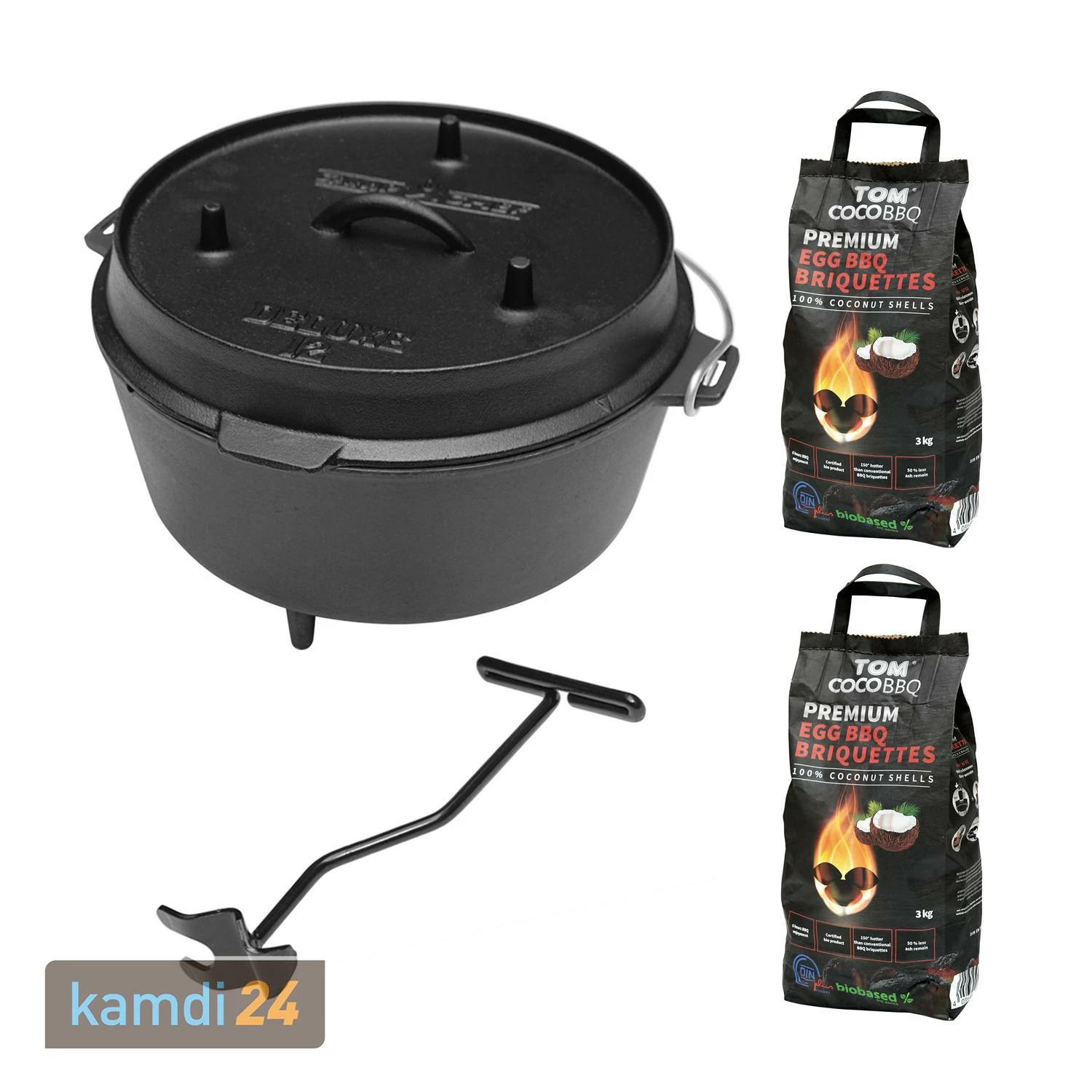 Camp Chef Deluxe Dutch Oven DO-12 + TOM COCO Grill-Kokoskohlebriketts 2er-Pack 1 Camp Chef Deluxe Dutch Oven DO-12 + TOM COCO Grill-Kokoskohlebriketts 2er-Pack