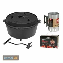 Camp Chef Deluxe Dutch Oven DO-14 Mit 4 Kg Tom Coco Camp Grill-Kokoskohle Briketts Und Feuergott Anzündkamin