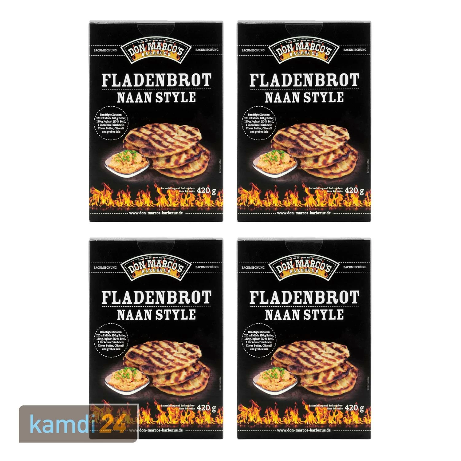 Don Marco´s Barbecue Fladenbrot Naan Style Backmischung 4er-Set 1 Don Marco´s Barbecue Fladenbrot Naan Style Backmischung 4er-Set