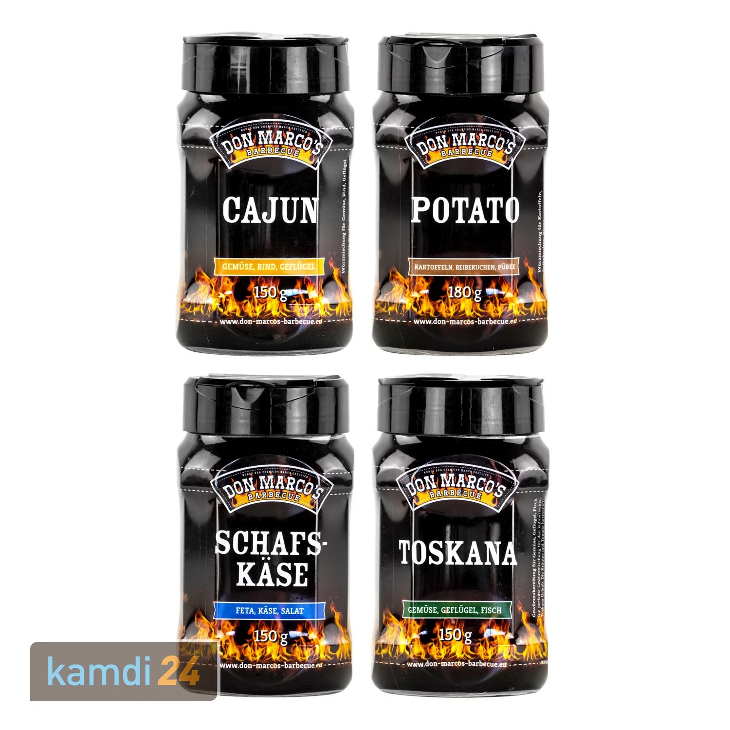 Don Marco´s Barbecue-Gewürz-Set: Cajun, Potato, Schafskäse & Toskana 1 Don Marco´s Barbecue-Gewürz-Set: Cajun, Potato, Schafskäse & Toskana