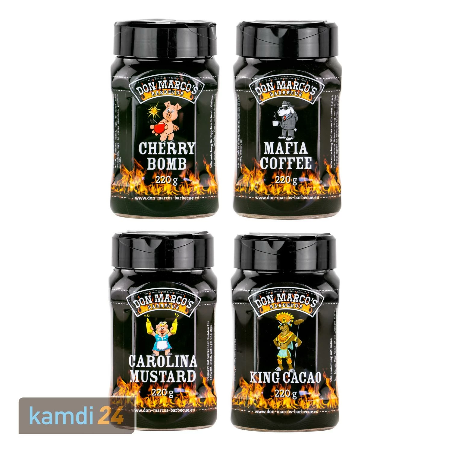 Don Marco´s Rub-Set: Cherry Bomb, Mafia Coffee, Carolina Mustard & King Cacao 1 Don Marco´s Rub-Set: Cherry Bomb, Mafia Coffee, Carolina Mustard & King Cacao