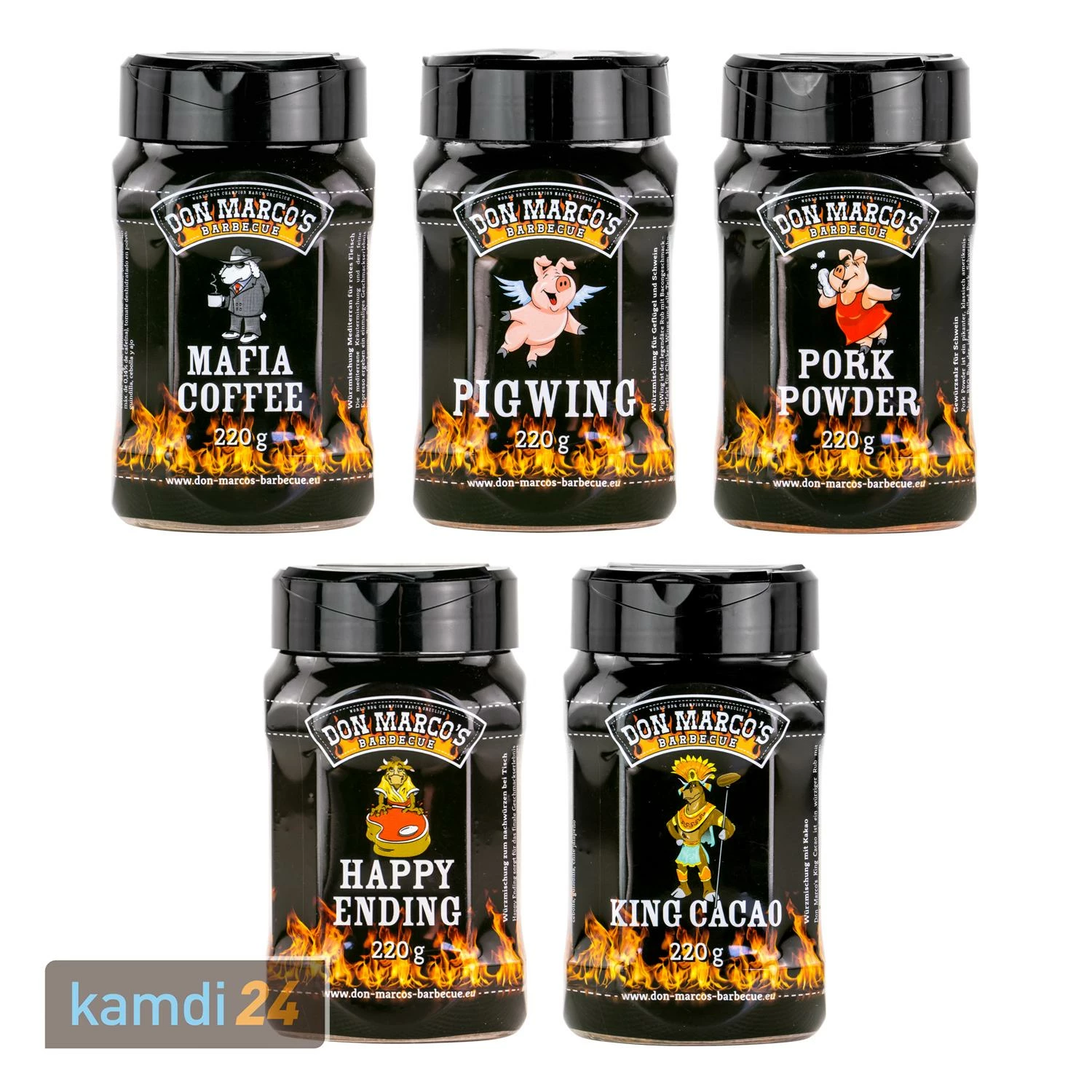 Don Marco´s Rub-Set: Mafia Coffee, PigWing® Seasoning, Pork Powder, King Cacao & Happy Ending 1 Don Marco´s Rub-Set: Mafia Coffee, PigWing® Seasoning, Pork Powder, King Cacao & Happy Ending