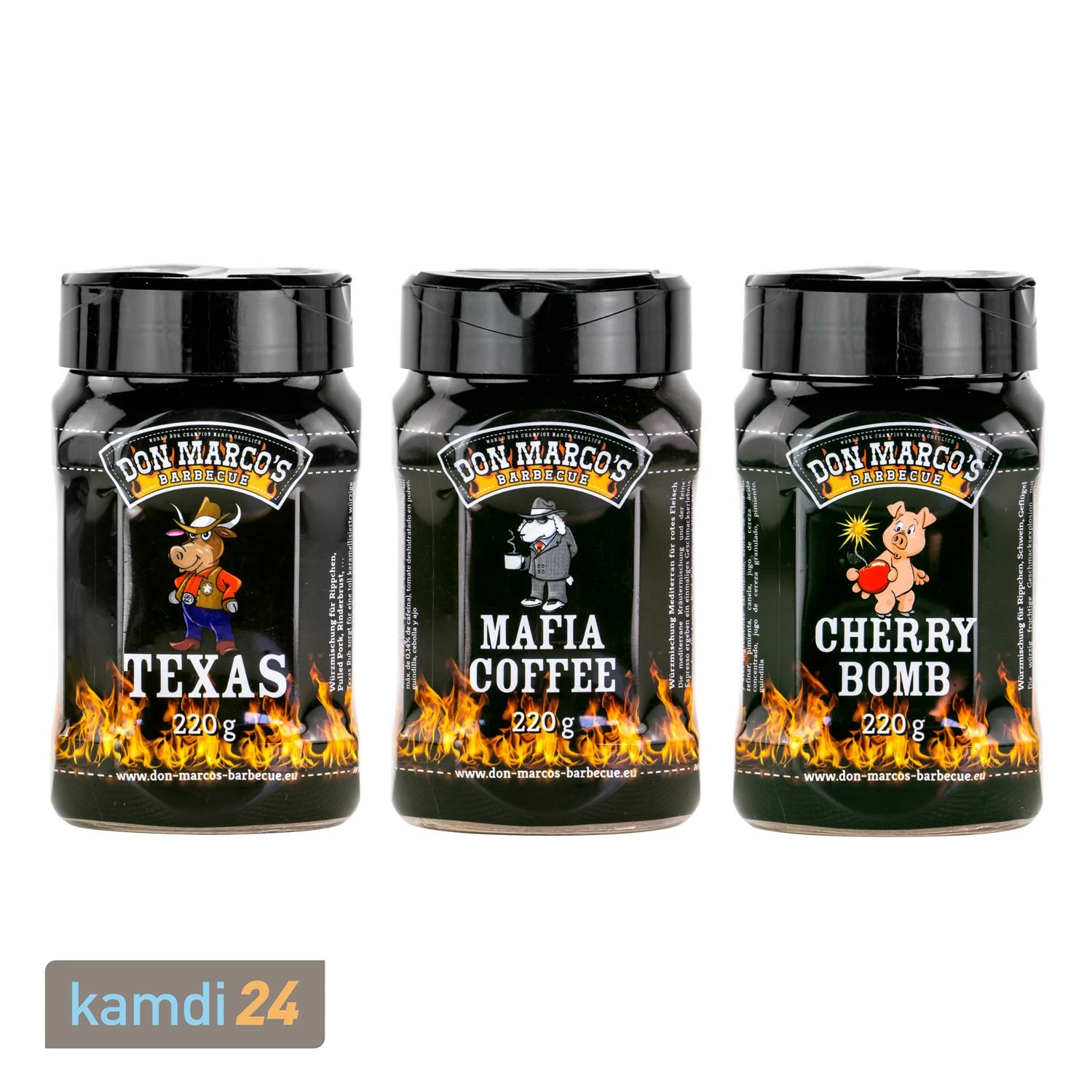 Don Marco´s Rub-Set: Texas Style, Mafia Coffee & Cherry Bomb 1 Don Marco´s Rub-Set: Texas Style, Mafia Coffee & Cherry Bomb