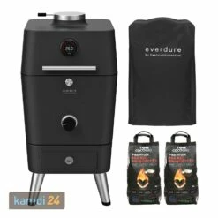 Everdure 4K Holzkohlegrill Graphite + Abdeckhaube + 6 Kg TOM COCO Kokoskohle-Briketts