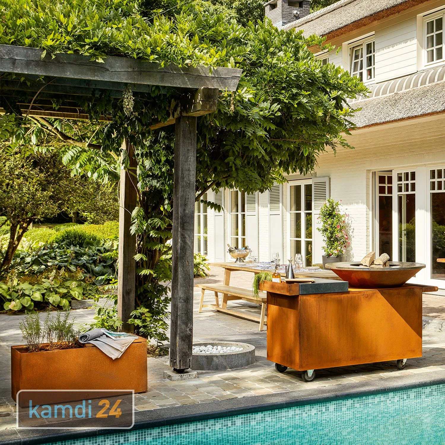 OFYR Gartenbank Corten Mit Pflanzenschale 2 OFYR Gartenbank Corten Mit Pflanzenschale – Bild 2