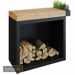 OFYR Holzfach Black 90 Mit Arbeitsplatte Teakholz