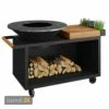 OFYR Island Black 100 PRO Grill & Feuerstelle Mit Arbeitsplatte Teakholz