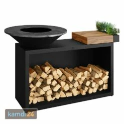 OFYR Island Black 85 Grill & Feuerstelle Mit Arbeitsplatte Teakholz