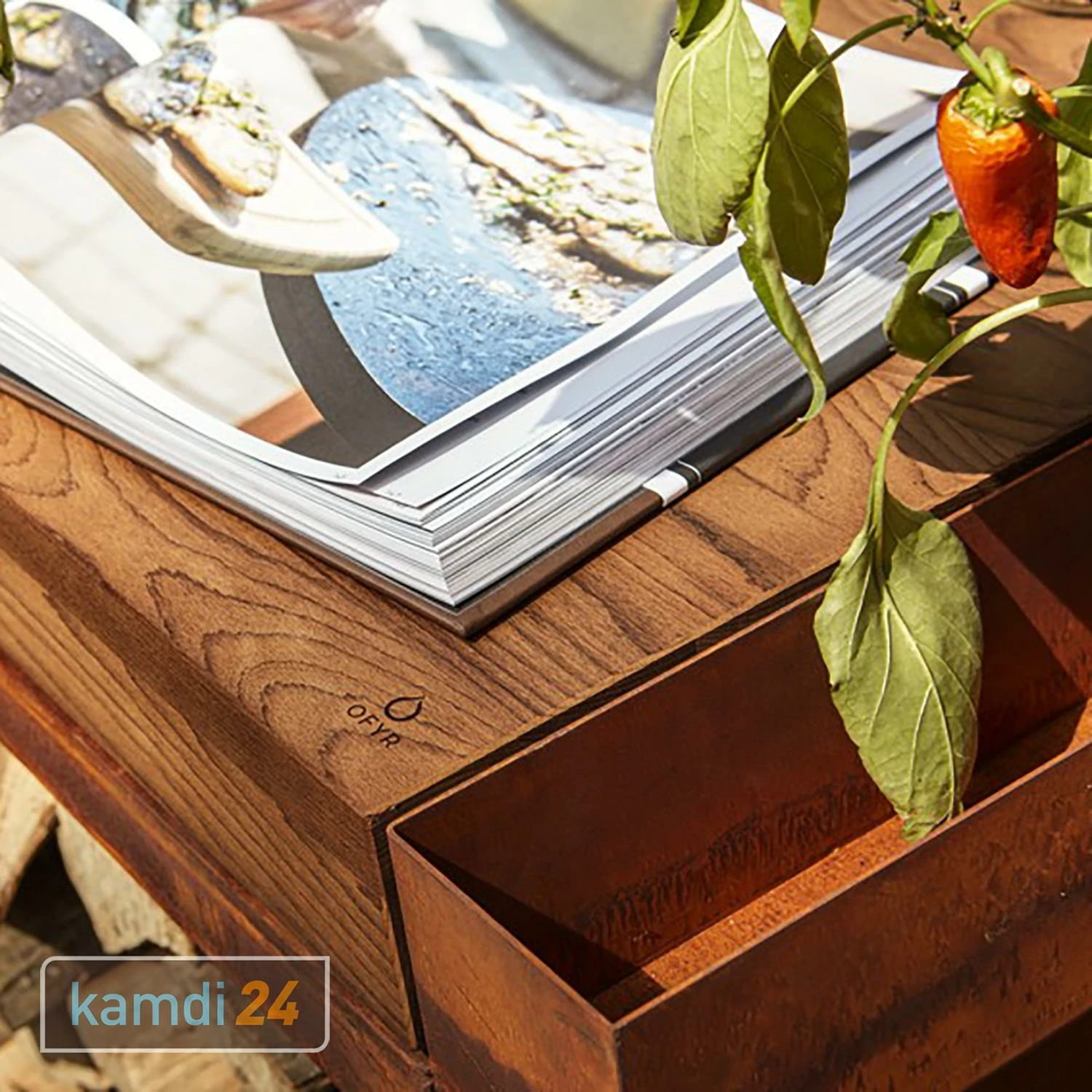 OFYR Island Corten 100 PRO Grill & Feuerstelle Mit Arbeitsplatte Teakholz 4 OFYR Island Corten 100 PRO Grill & Feuerstelle Mit Arbeitsplatte Teakholz – Bild 4