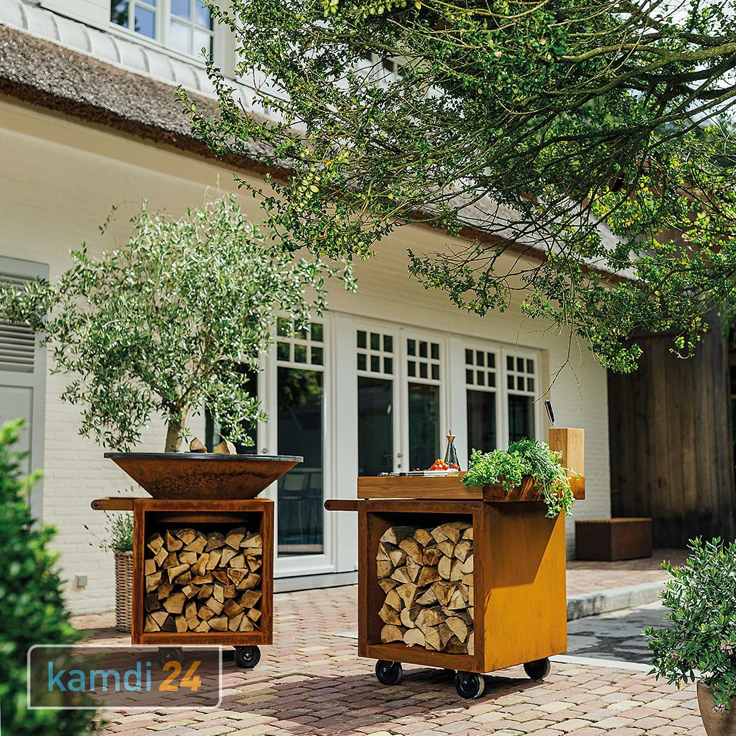 OFYR Sockel Corten 65 PRO Mit Arbeitsplatte Teakholz 2 OFYR Sockel Corten 65 PRO Mit Arbeitsplatte Teakholz – Bild 2