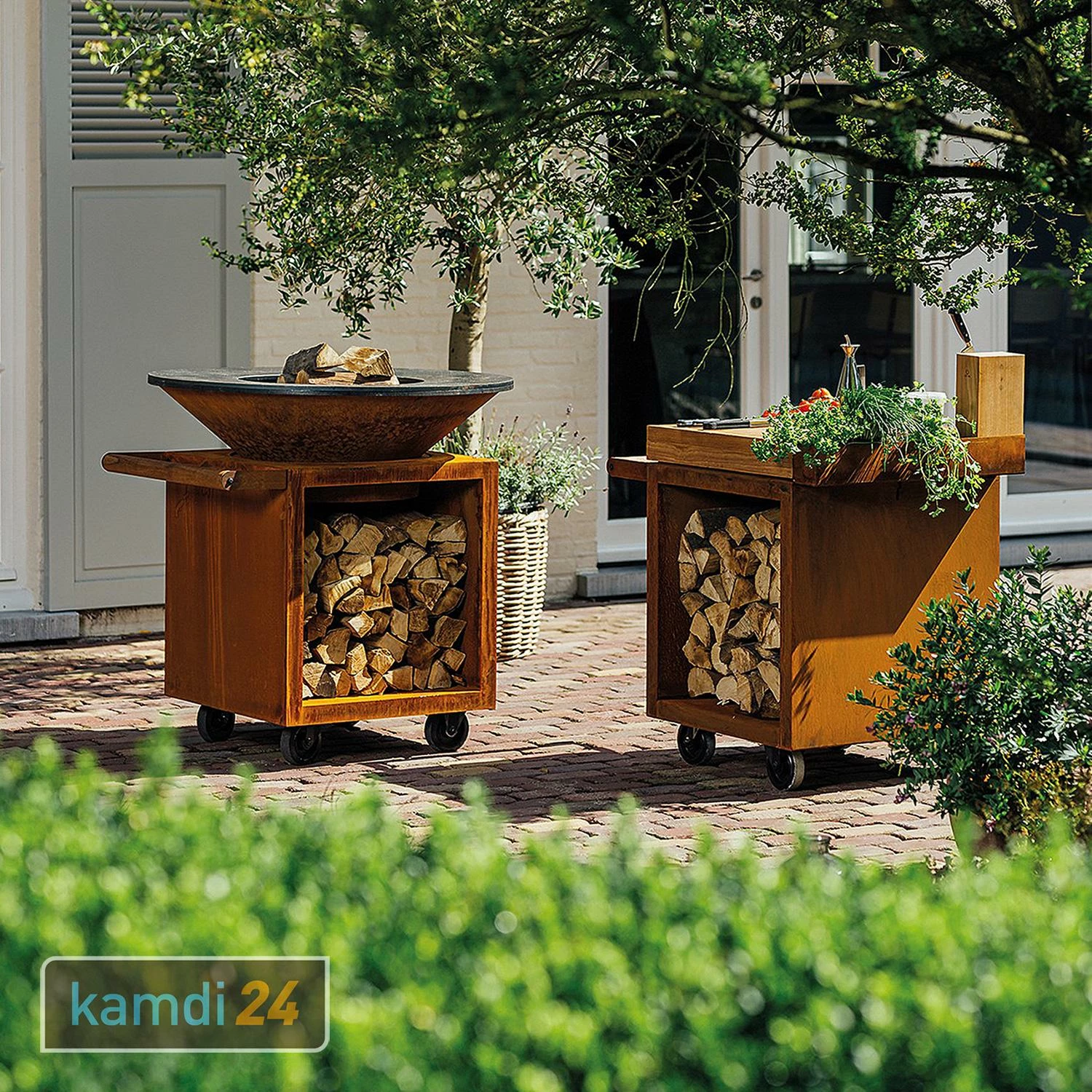 OFYR Sockel Corten 65 PRO Mit Arbeitsplatte Teakholz 3 OFYR Sockel Corten 65 PRO Mit Arbeitsplatte Teakholz – Bild 3