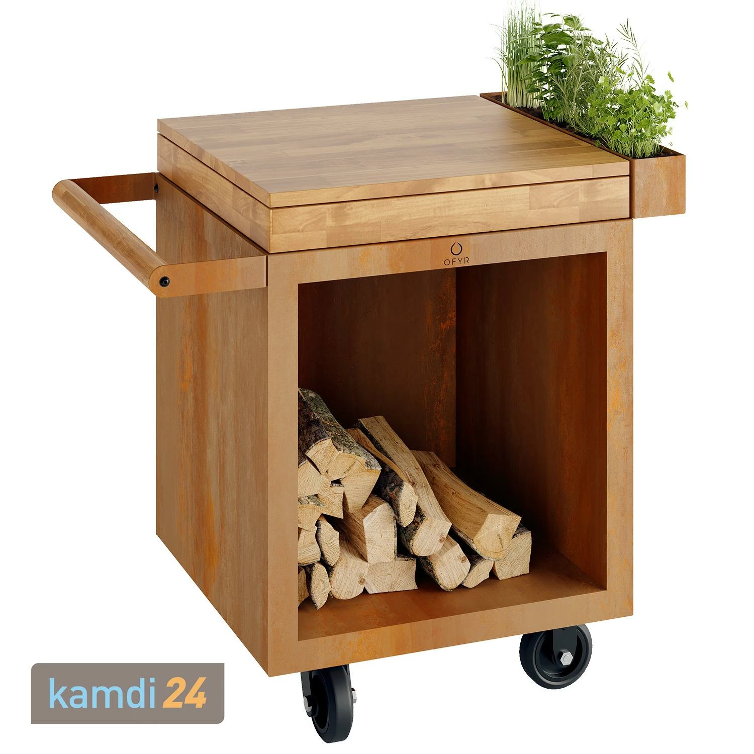 OFYR Sockel Corten 65 PRO Mit Arbeitsplatte Teakholz 1 OFYR Sockel Corten 65 PRO Mit Arbeitsplatte Teakholz