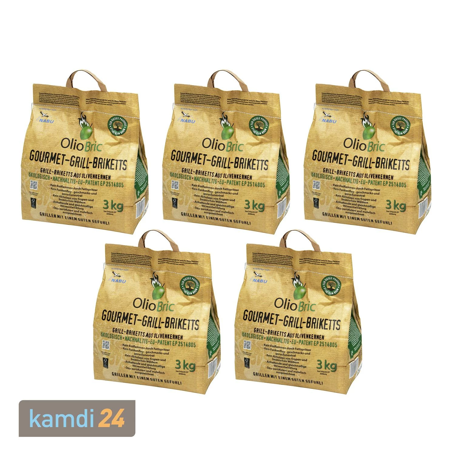 OlioBric Grill-Briketts, Eiform, 5 X 3 Kg (15 Kg) 1 OlioBric Grill-Briketts, Eiform, 5 X 3 Kg (15 Kg)