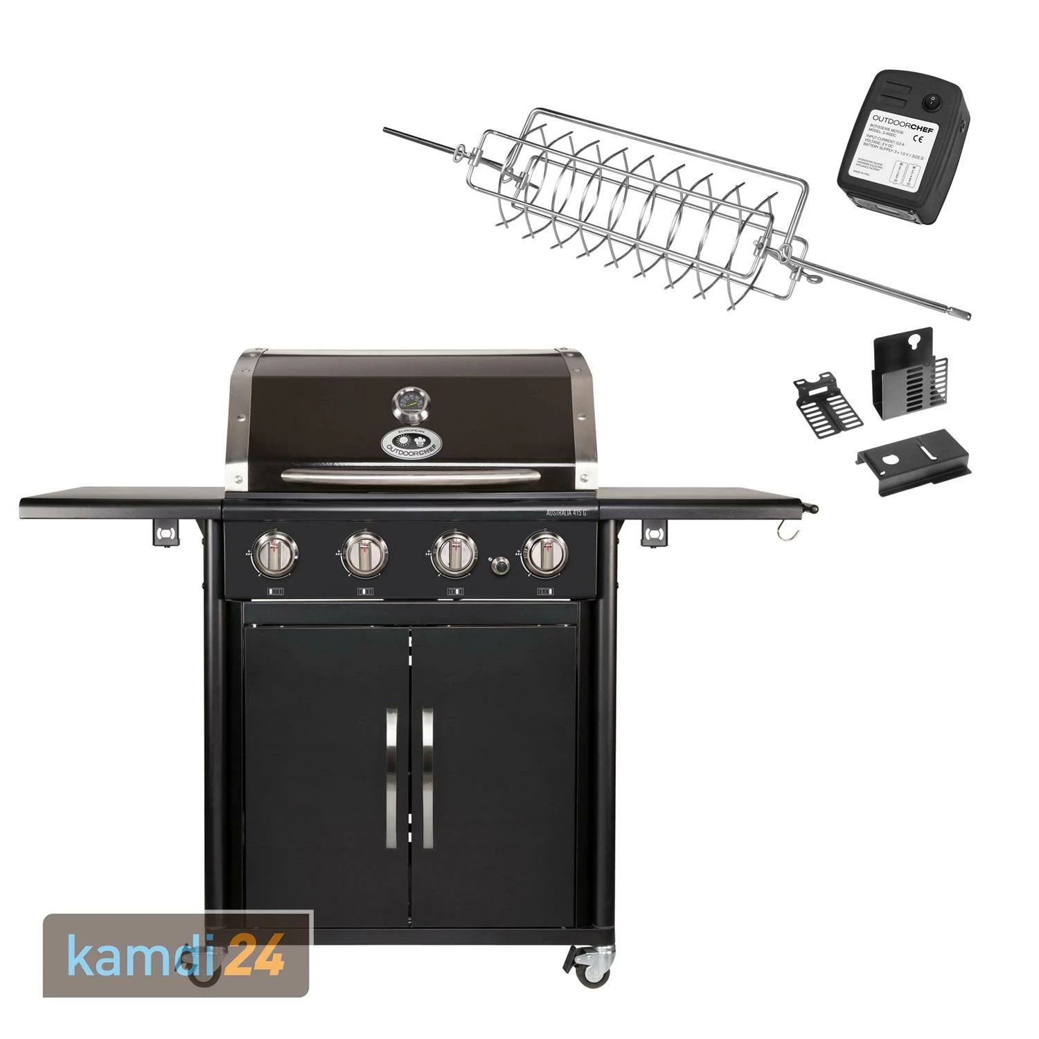 Outdoorchef Australia 415 G Gas-Grillstation Schwarz + Drehkorb-Set 1 Outdoorchef Australia 415 G Gas-Grillstation Schwarz + Drehkorb-Set