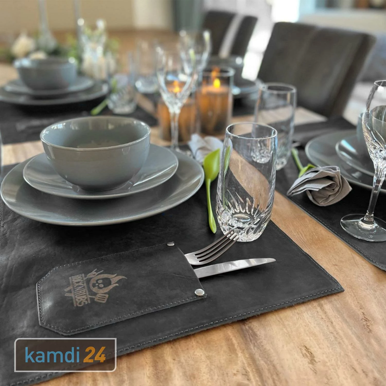 Rock'n'Rubs Tisch-Set Aus Leder Anthrazit 4 Rock'n'Rubs Tisch-Set Aus Leder Anthrazit – Bild 4