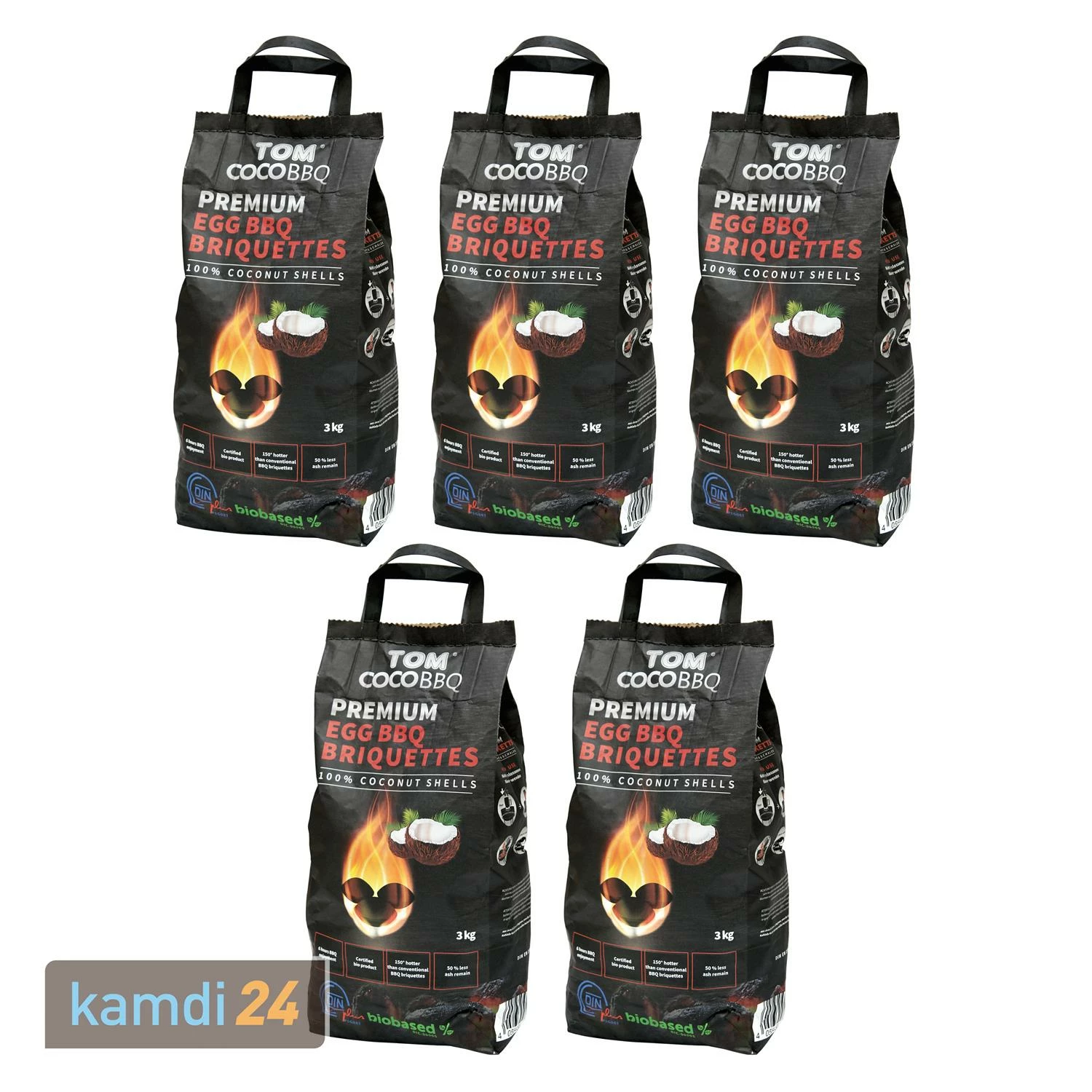 TOM COCO Grill-Kokoskohle Briketts, Eiform, 5 X 3 Kg (15 Kg) 1 TOM COCO Grill-Kokoskohle Briketts, Eiform, 5 X 3 Kg (15 Kg)