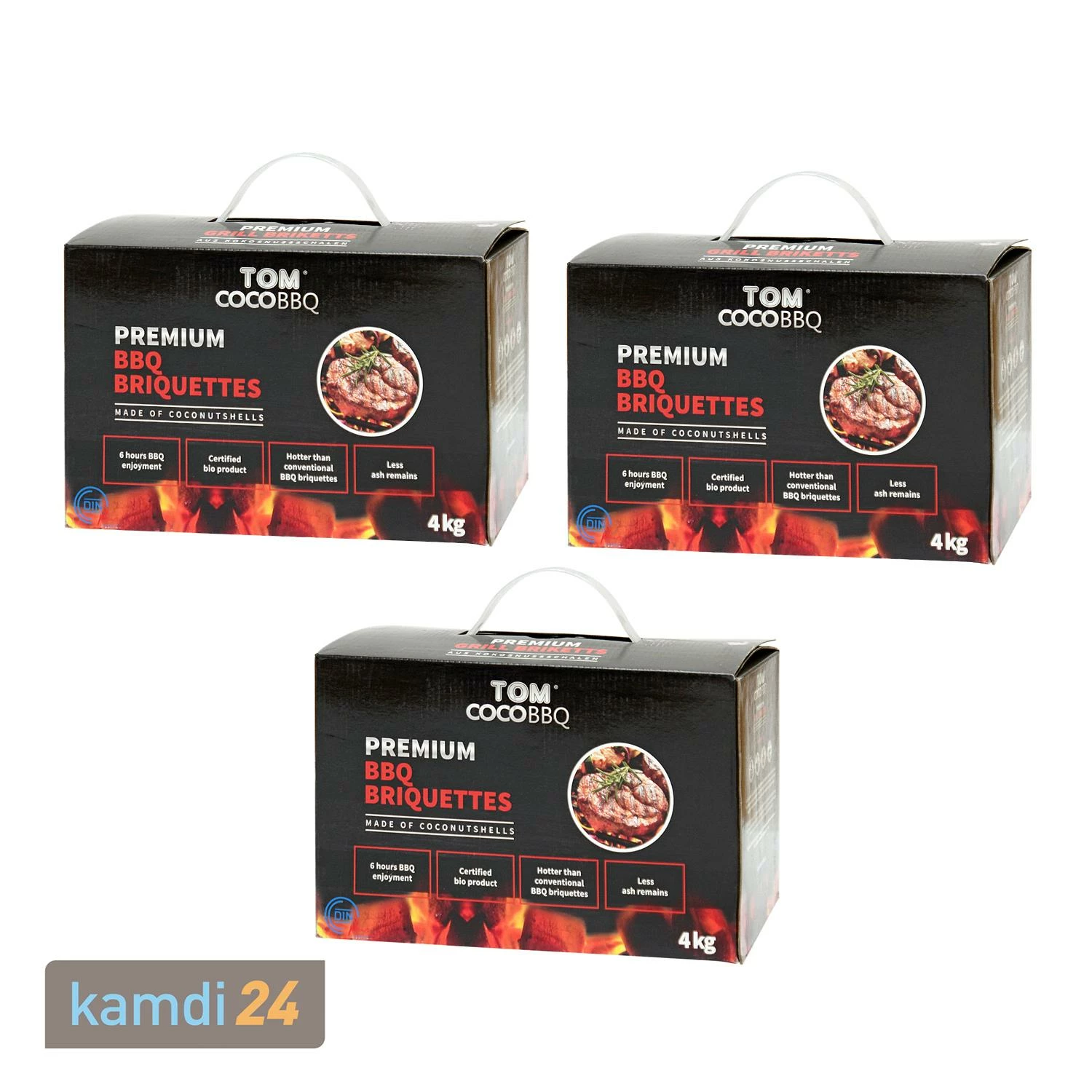 TOM COCO Grill-Kokoskohle Briketts, Quader, 3 X 4 Kg (12 Kg) 1 TOM COCO Grill-Kokoskohle Briketts, Quader, 3 X 4 Kg (12 Kg)