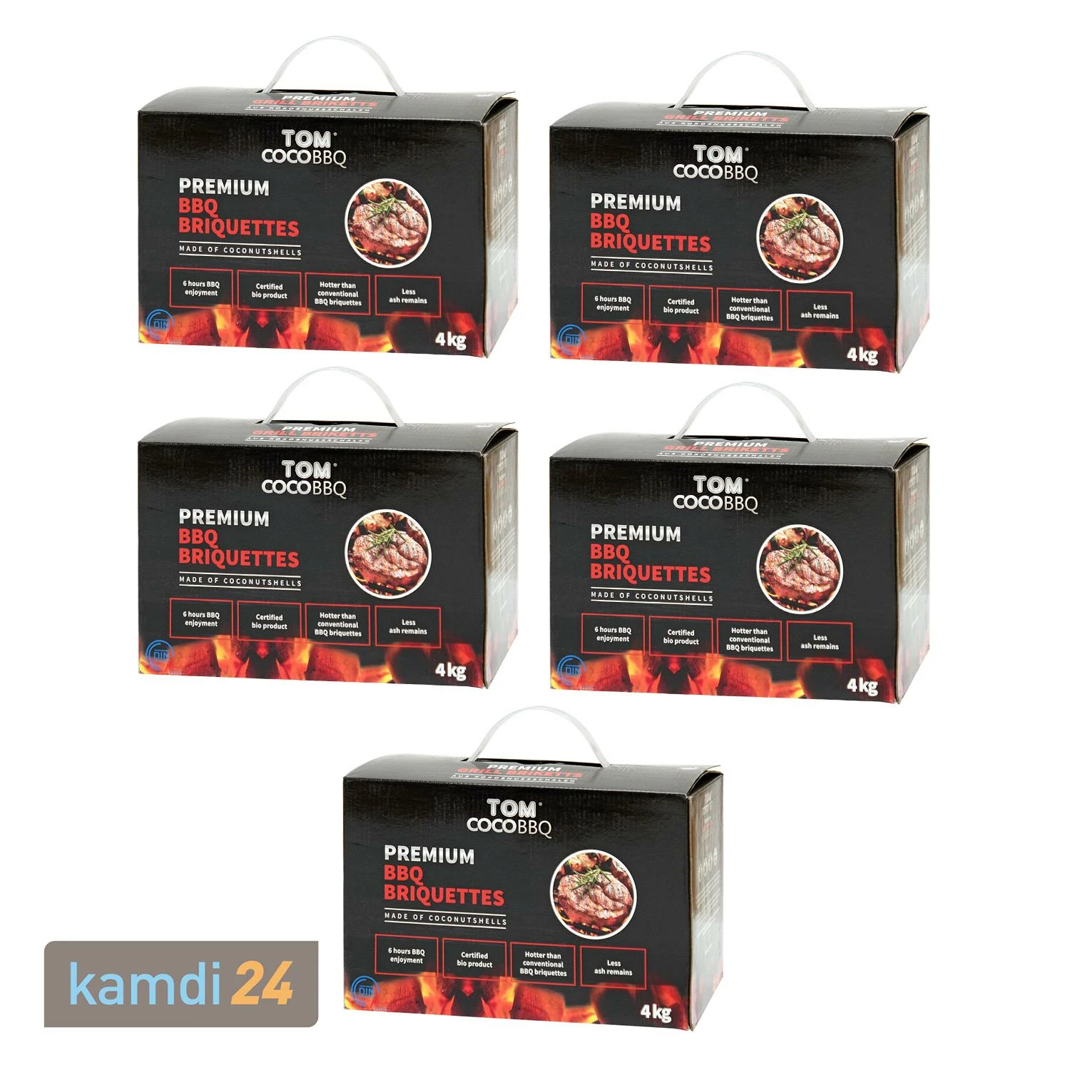 TOM COCO Grill-Kokoskohle Briketts, Quader, 5 X 4 Kg (20 Kg) 1 TOM COCO Grill-Kokoskohle Briketts, Quader, 5 X 4 Kg (20 Kg)