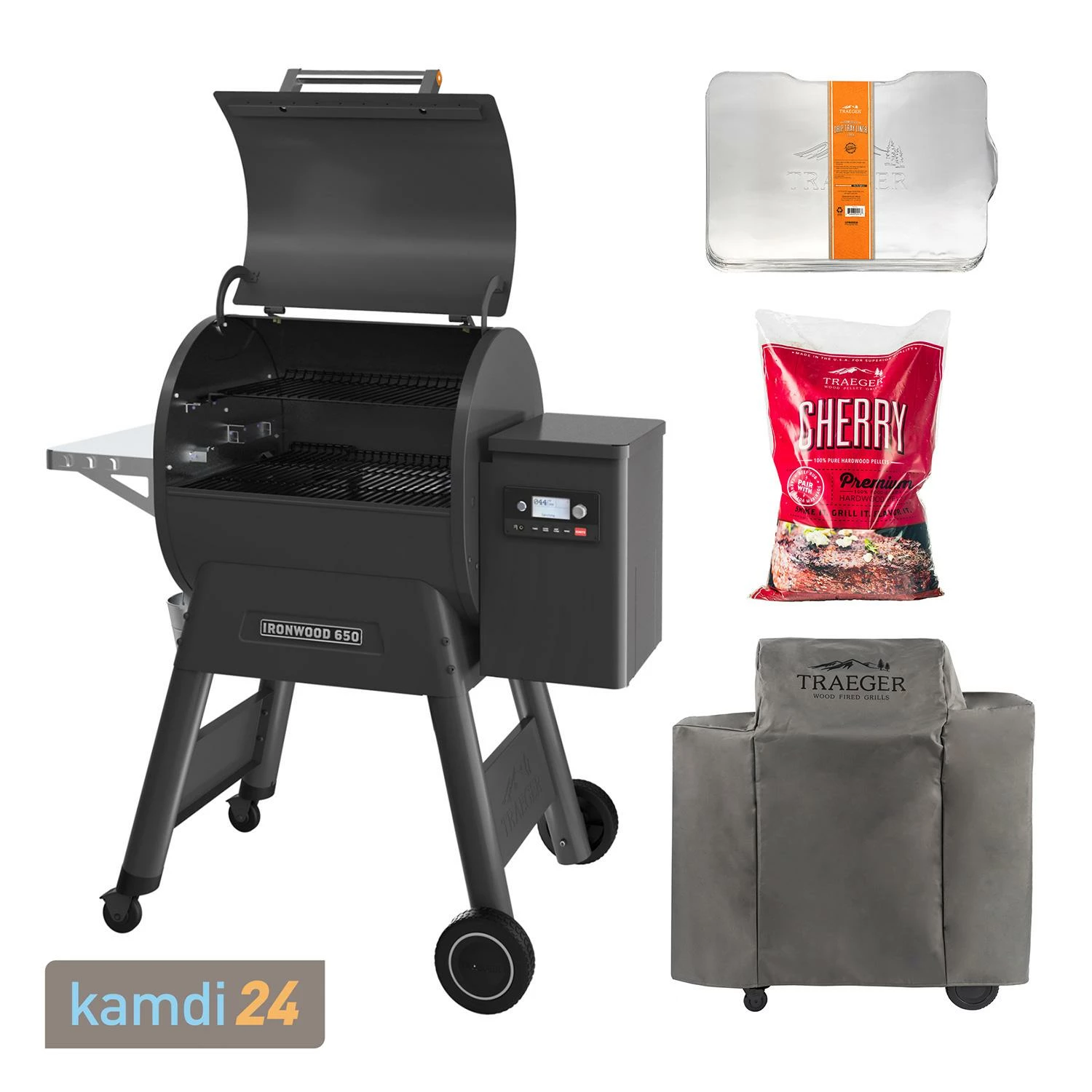 Traeger IRONWOOD 650 Pellet Grill Schwarz Inkl. Abdeckhaube, Ablaufblech-Schutzfolie + Hartholz Pellets Cherry 9 Kg 1 Traeger IRONWOOD 650 Pellet Grill Schwarz Inkl. Abdeckhaube, Ablaufblech-Schutzfolie + Hartholz Pellets Cherry 9 Kg