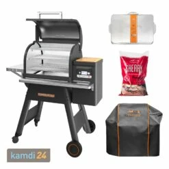 Traeger TIMBERLINE 850 Pellet Grill Schwarz Inkl. Abdeckhaube, Ablaufblech-Schutzfolie + Hartholz Pellets Cherry 9 Kg