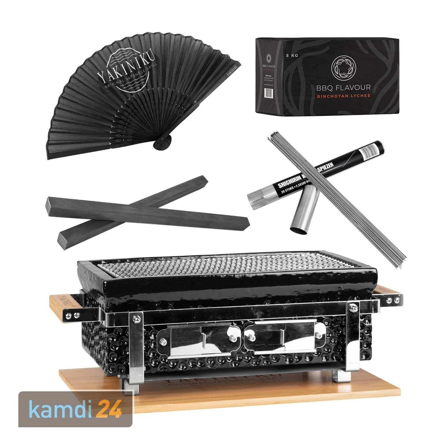 Yakiniku Shichirin Keramik Grill Eckig 35x17 Cm Geschenkset Mit Yakitori Trägersystem, Yakitori Spießen, Grillfächer Und 5 Kg Binchotan Holzkohle Lychee 1 Yakiniku Shichirin Keramik Grill Eckig 35x17 Cm Geschenkset Mit Yakitori Trägersystem, Yakitori Spießen, Grillfächer Und 5 Kg Binchotan Holzkohle Lychee